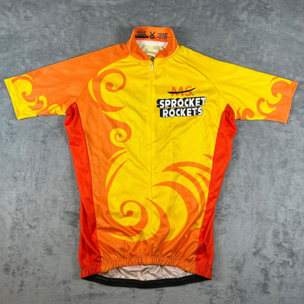 Vomax Mens XS MS Sprocket Rockets Cycling Jersey Orange Yellow Short Sleeve Zip